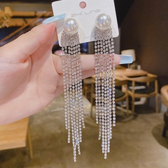 Fashion Tassel Rhinestone Inlay Pearl Women'S Drop Earrings 1 Pair