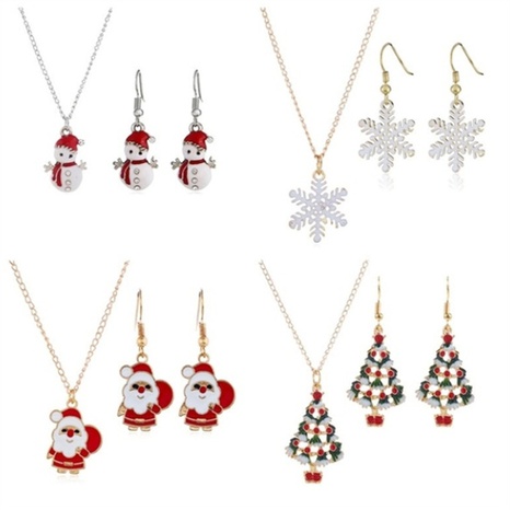 Fashion Christmas Tree Snowman Alloy Plating Inlay Artificial Gemstones Women'S Earrings Necklace 1 Set's discount tags