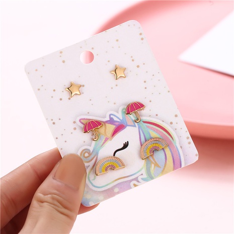Cartoon Style Rainbow Alloy Enamel Girl'S Ear Studs 3 Pairs's discount tags