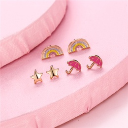 Cartoon Style Rainbow Alloy Enamel GirlS Ear Studs 3 Pairspicture6