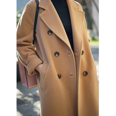 Fashion Solid Color Cotton Double Breasted Coat Woolen Coat