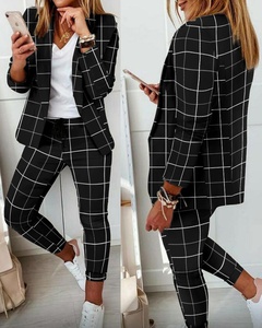 Casual Plaid Polyester Printing Pants Sets 2 Piece Set