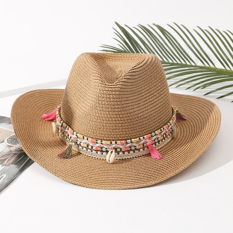 Unisex Vacation Solid Color Braid Wide Eaves Straw Hat's discount tags