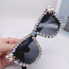 Fashion Solid Color Pc Square Inlaid Pearls Diamond Full Frame Women's Sunglasses