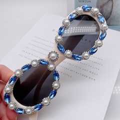 Fashion Solid Color Pc Round Frame Inlaid Pearls Diamond Full Frame Women's Sunglasses