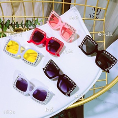 Fashion Solid Color Resin Square Diamond Full Frame Kids Sunglasses