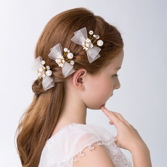 Fashion Bow Knot Alloy Mesh Artificial Pearls Hair Clip 3 Pieces