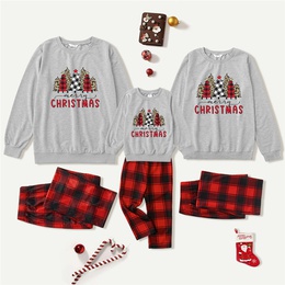 Fashion Christmas Tree Letter Plaid Polyester Printing Patchwork Pants Sets Straight Pants Family Matching Outfitspicture5