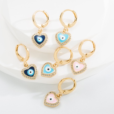 Fashion Devil'S Eye Heart Shape Copper Zircon Drop Earrings 1 Pair's discount tags
