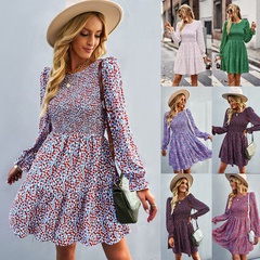 Vacation Ditsy Floral Round Neck Long Sleeve Printing Polyester Dresses Midi Dress Floral Dress