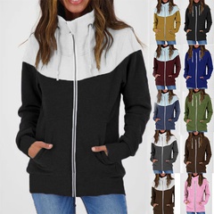 Simple Style Solid Color Polyester Standing Collar Long Sleeve Regular Sleeve Patchwork Hoodie