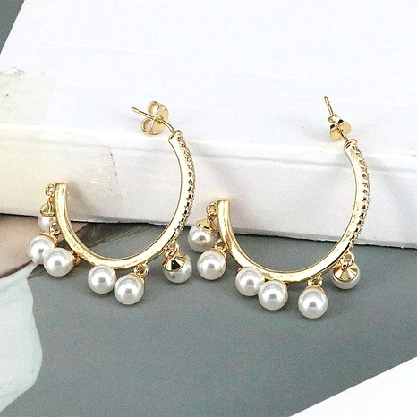 Elegant C Shape Copper Gold Plated Artificial Pearls Zircon Ear Studs 1 Pair's discount tags