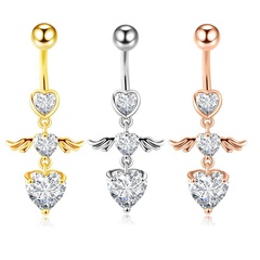 Fashion Heart Shape Stainless Steel Inlay Zircon Belly Ring 1 Piece