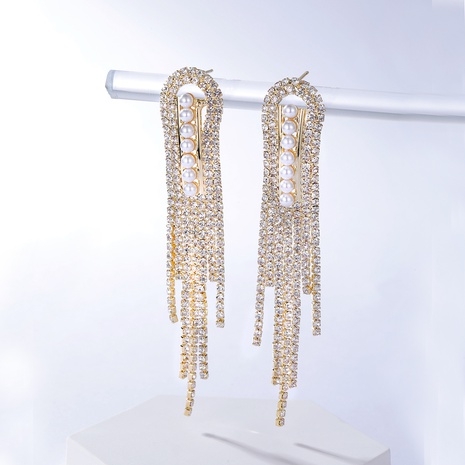 Fashion Tassel Copper Gold Plated Rhinestones Pearl Drop Earrings 1 Pair's discount tags