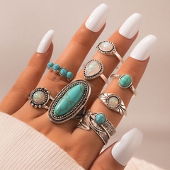 Ethnic Style Geometric Alloy Inlay Turquoise Women'S Rings 8 Pieces