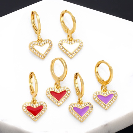 Fashion Heart Shape Copper Enamel Inlay Zircon Drop Earrings 1 Pair's discount tags