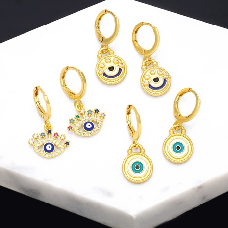Fashion Devil'S Eye Copper Enamel Inlay Zircon Drop Earrings 1 Pair's discount tags