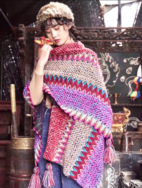 Women'S Retro Geometric Knit Tassel Shawls's discount tags