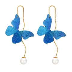 Elegant Butterfly Titanium Steel Plating Artificial Pearls Earrings 1 Pair