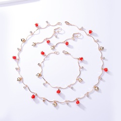 Sweet Heart Shape Alloy Copper Gold Plated Zircon Unisex Bracelets Earrings Necklace 1 Set