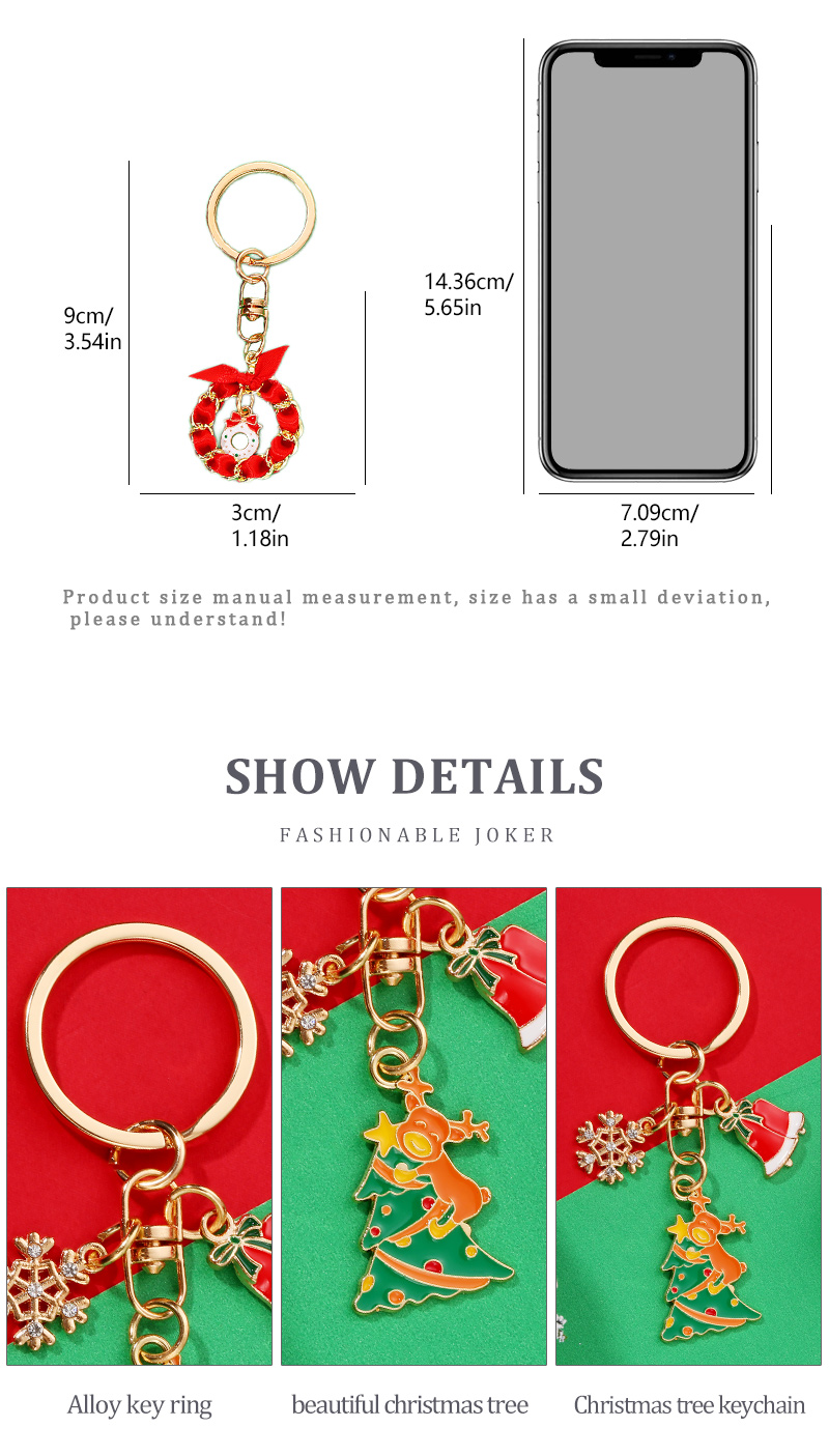 Fashion Christmas Tree Santa Claus Snowman Alloy Enamel Bag Pendant Keychain 1 Piecepicture2