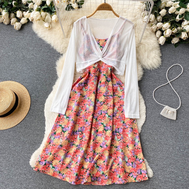 Vacation Ditsy Floral U Neck Sleeveless Printing Polyester Dresses Midi Dress Boho Dress