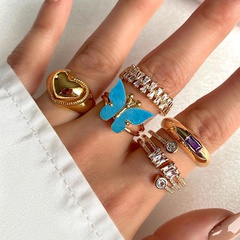 Fashion Heart Shape Butterfly Alloy Rhinestones Women'S Rings 1 Set