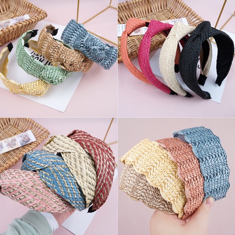 Ethnic Style Solid Color Straw Hair Band's discount tags