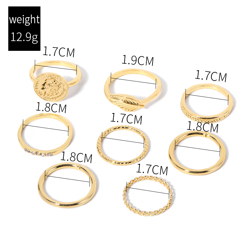 Fashion Geometric Leaf Alloy Gold Plated WomenS Rings 1 Setpicture2