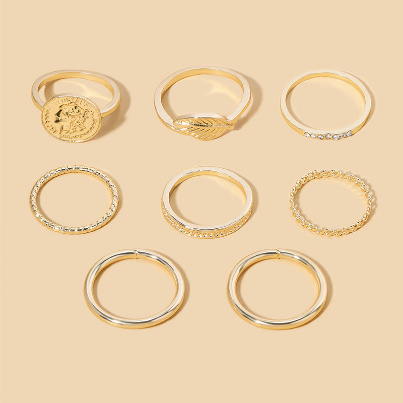 Fashion Geometric Leaf Alloy Gold Plated WomenS Rings 1 Setpicture3