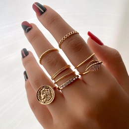 Fashion Geometric Leaf Alloy Gold Plated WomenS Rings 1 Setpicture12