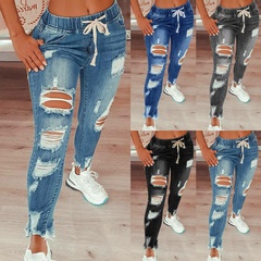 Casual Solid Color Modal Full Length Ripped Jeans