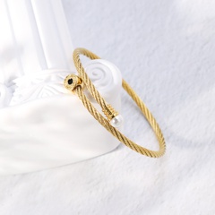 Simple Style Spiral Stripe Stainless Steel Gold Plated Artificial Pearls Bangle 1 Piece