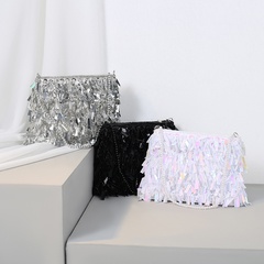 White Black Silver Polyester Solid Color Beading Tassel Square Clutch Evening Bag