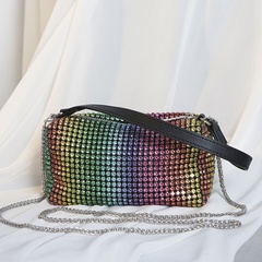 Rainbow Polyester Colorful Rhinestone Cylindrical Clutch Evening Bag