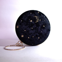 Dark Blue Black Pink velvet Geometric Round Clutch Evening Bag