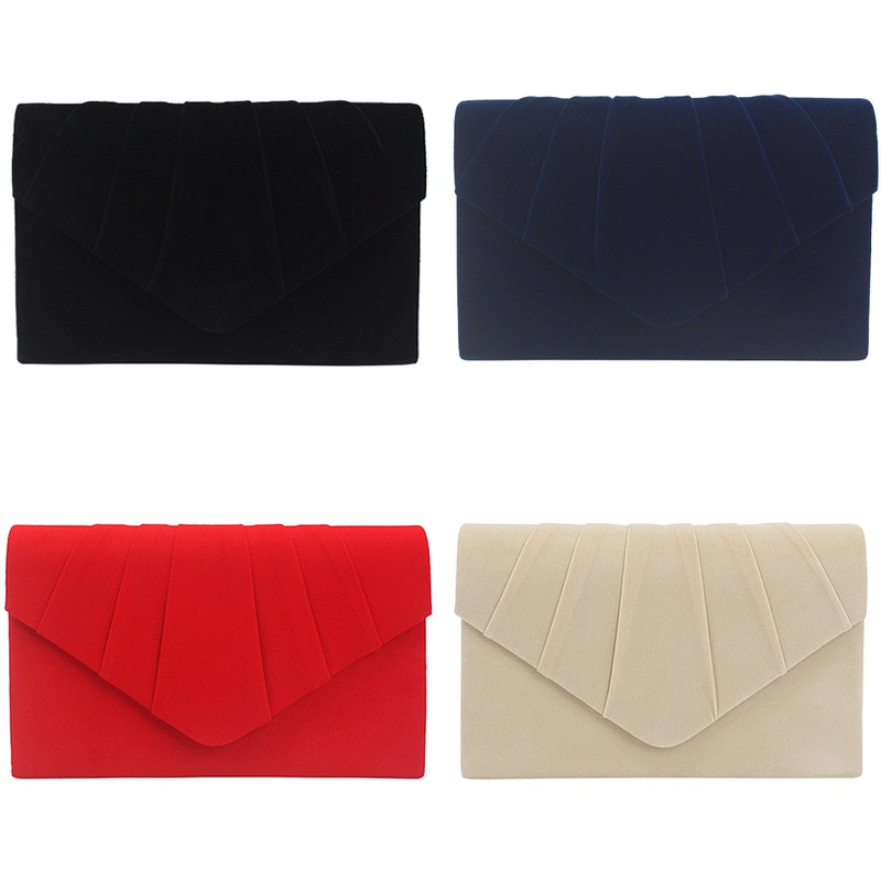Yellow Red Green Plush Polyester Solid Color Square Clutch Evening Bag