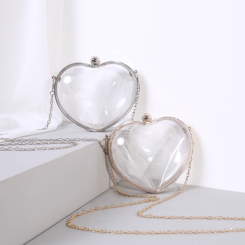 Gold Silver Arylic Solid Color Transparent Heartshaped Clutch Evening Bag
