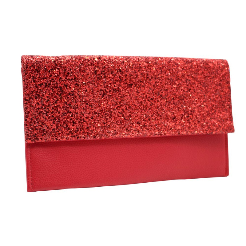 Red Black Gold Pu Leather Solid Color Square Clutch Evening Bag