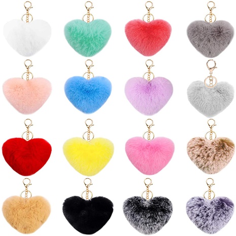 Cute Heart Shape Solid Color Alloy Pom Poms Bag Pendant Keychain's discount tags