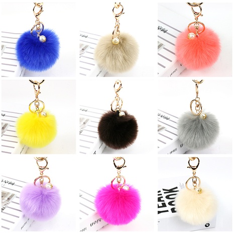 Cute Solid Color Alloy Pom Poms Pearl Bag Pendant Keychain 1 Piece's discount tags