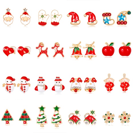Cute Christmas Tree Apple Snowman Alloy Plating Rhinestones Women'S Ear Studs 1 Pair's discount tags