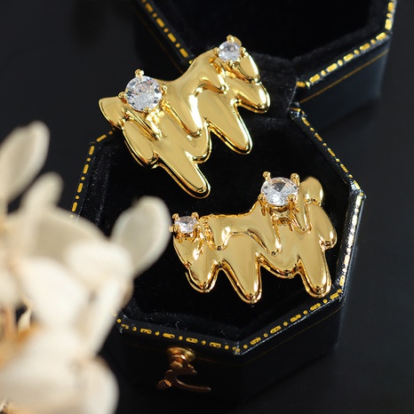Fashion Irregular Brass Gold Plated Zircon Ear Studs 1 Pair's discount tags