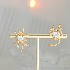 Fashion Spider Spider Web Brass Asymmetrical Gold Plated Zircon Ear Studs 1 Pair