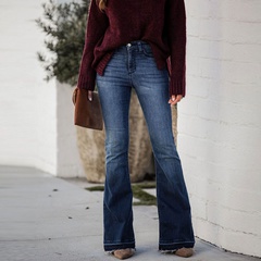 Fashion Solid Color Denim Cotton Full Length Button Jeans