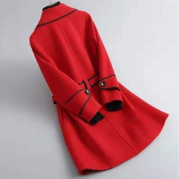 Casual Solid Color Belt woolen Placket Tie Coat Woolen Coatpicture13
