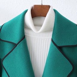 Casual Solid Color Belt woolen Placket Tie Coat Woolen Coatpicture14