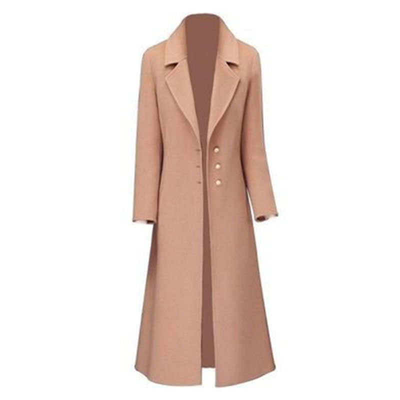 Casual Solid Color Button woolen Single Breasted Coat Woolen Coatpicture3
