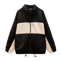Casual Color Block Zipper Fleece Zipper Coat Lambswool Wool Coatpicture10