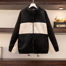Casual Color Block Zipper Fleece Zipper Coat Lambswool Wool Coatpicture9